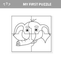 Easy educational paper game for kids. Simple kid puzzle with funny elephant head vector