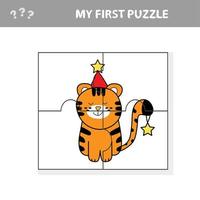 Puzzle game for children - Christmas tiger, education game for kids vector