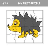 Education Jigsaw Puzzle Game for Preschool Children with Funny Hedgehog vector