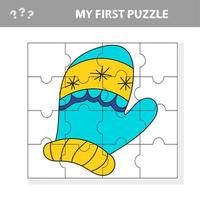 Puzzle for children. Mitten in cartoon style. My first puzzle. vector