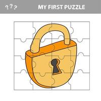 Lock. Education paper game for preshool children. Vector. Jigsaw puzzle vector