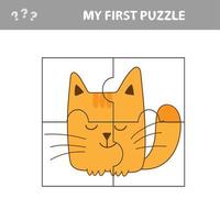 mi primer rompecabezas. Ilustración de vector de juego de rompecabezas con gato de dibujos animados feliz