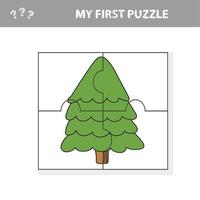 Educational paper game for children, fir-tree. Jigsaw puzzle vector