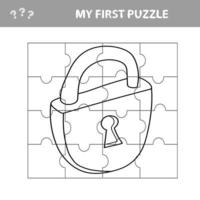 Lock. Education paper game for preshool children. Vector. Jigsaw puzzle vector