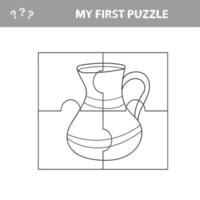 Paper game for kids. Simple kid application with Funny Clay Pot. Puzzle with jug vector