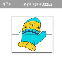 Puzzle for children. Mitten in cartoon style. My first puzzle. vector