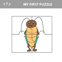 Jigsaw Puzzle Game for Preschool Children with Funny Beetle - My first puzzle vector