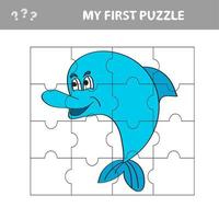 Easy educational paper game for kids. Simple kid application with Cute Dolphin vector