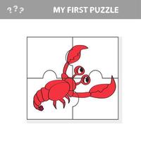 My first puzzle. Sea crayfish. Puzzle pieces - a game for children vector