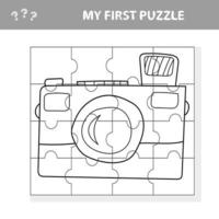 Camera with a lens. Education paper game for preshool children. Jigsaw puzzle vector