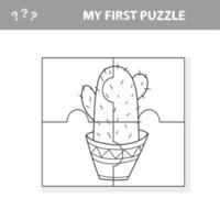 Educational game for kids. Simple Jigsaw puzzle with Funny Cactus Pot Flower vector