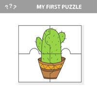 Educational game for kids. Simple Jigsaw puzzle with Funny Cactus Pot Flower vector