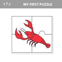 My first puzzle. Sea crayfish. Puzzle pieces - a game for children vector
