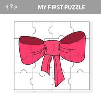 Education paper game for children, Pink Bow. My first puzzle vector