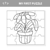 Education paper game for children, flowers in a pot. Jigsaw puzzle vector