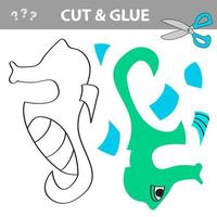 Cut and glue - Simple game for kids with funny seahorse vector