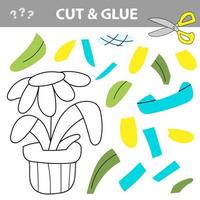 Cut and glue - Simple game for kids. Education paper game, flower in a pot vector