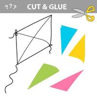 Cut and glue - Simple game for kids. Funny kite. Education paper game vector