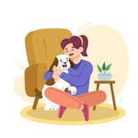 Hand Drawn of Woman with Cute Dog Pet vector