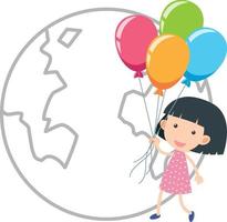 Little girl holding colourful balloons vector