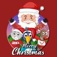 Merry Christmas banner with Santa Claus and animals vector