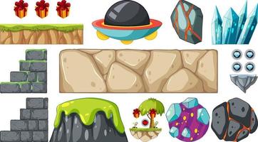 Set of isolated fantasy space game objects and elements vector