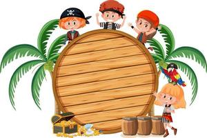 Many pirate kids with an empty banner isolated on white background vector