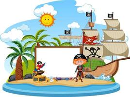 isla pirata con plantilla de banner en blanco vector