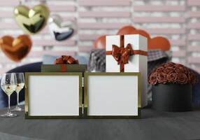 Card with gift box about Valentine, 3D style. photo