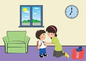 Mom take care of her Child. Vector Illustration of Mother and Son. Educational