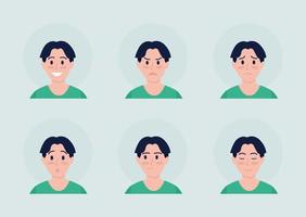 Boy with various emotions semi flat color vector character avatar set