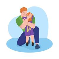 Father hugging daughter 2D vector isolated illustration