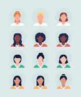 Women with different hair semi flat color vector character avatar set