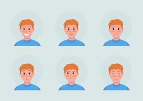 Ginger boy with different emotions semi flat color vector character avatar set