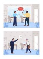 Problems at work flat color vector illustration set