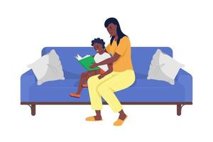 Mother reading book to male toddler semi flat color vector characters