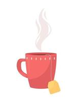 Red mug with hot tea semi flat color vector object