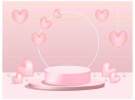 Podio de San Valentín de productos de fondo 3D en plataforma de amor. para presentación, maqueta, exhibición de productos cosméticos. ilustración vectorial. vector