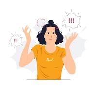 woman feeling angry with brain explosion stressed, shocked, surprise face, angry and frustrated. Fear and upset for mistake concept illustrations vector