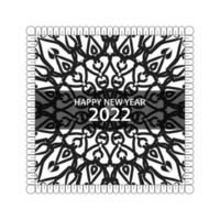 feliz año nuevo 2022 en mandala de adorno indio dibujado a mano vector