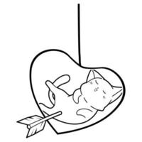cat and heart cartoon outline vector