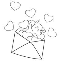 cat with heart cartoon outline vector