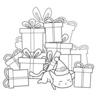 Christmas cartoon outline coloring vector