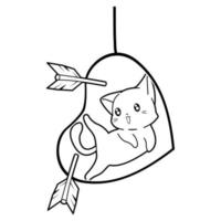 cat and heart cartoon outline vector