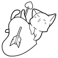 cat with heart cartoon outline vector