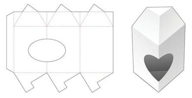 Triangle shaped packaging with corner ellipse window die cut template vector