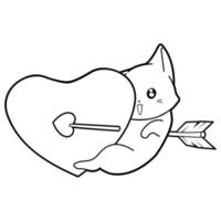 cat with heart cartoon outline vector