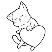 cat with heart cartoon outline vector