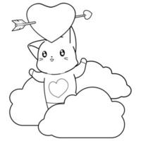 cat with heart cartoon outline vector
