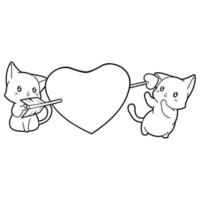 contorno de dibujos animados de gato y corazón vector